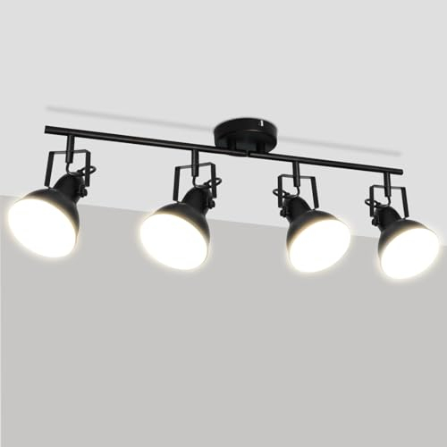 HiBay LED Deckenstrahler 4 Flammig E27 Deckenleuchte Schlafzimmer Vintage Schwarz-Weiß Deckenlampe Wohnzimmer Schwenkbar Max. 60 Watt Ohne Leuchtmittel
