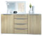 Vladon Sideboard Linio 139 x 72,5 x 35 cm Anrichte mit 2 Türen und 4 Schubladen, Korpus in Weiß matt, Fronten in Eiche sägerau
