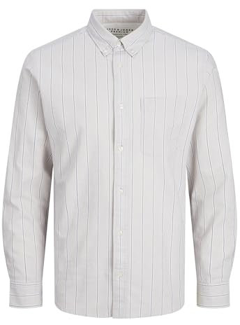 JACK & JONES Jprbrook Oxford Shirt L/S Noos, Pure Cashmere/Stripes: Slim fit, L