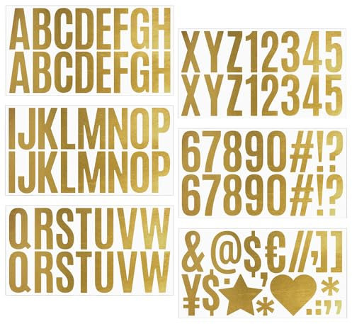 6 Sheets Gold Alphabet Letter Stickers 2.5inch Vinyl Glitter Letter Number Stickers Kit Self Adhesive Mailbox Numbers Sticker Waterproof Decals for Signs Door Cars Address DIY Crafts