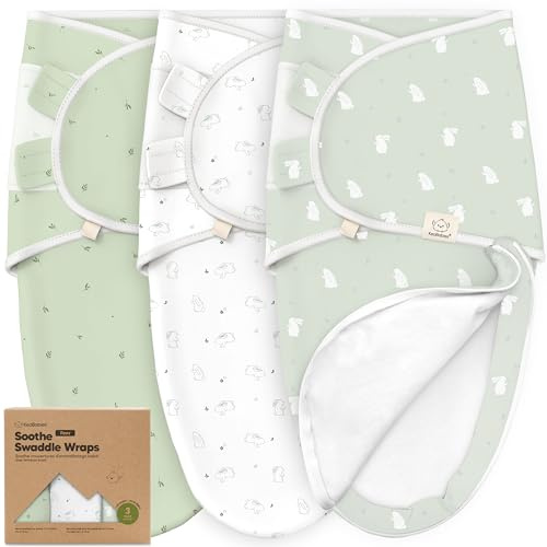 KeaBabies 3er-Pack Pucksack Baby 0-3 Monate mit Reißverschluss (Bunnies) | Bio-Baumwolle Wickeltücher, einfacher Windelwechsel Swaddle Baby, Weich, Strapazierfähig, Neugeborene, Mädchen, Jungen