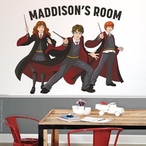 Harry Potter Wall Sticker – Cartoon Harry Ron Hermione Personalised Wall Decal Wizarding World Art (60cm (W) x 50cm (H))