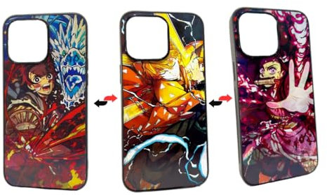 Takeshii Handyhülle für iPhone 13 14 15 Pro Max Anime Demon Slayer Manga Kimetsu No yaiba Hülle TPU Tanjirou Zenitsu Nezuko stoßfest kratzfest militärischer Case Cool Muster Schutzhülle 2 design in 1