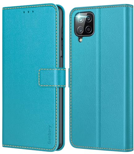 Ganbary Handyhülle für Samsung Galaxy A12 /M12 Hülle, Premium Leder Klapphülle [Kartenschlitzen] [Magnetverschluss] [Standfunktion] kompatibel mit Galaxy A12 /M12 Schutzhülle, Azurblau