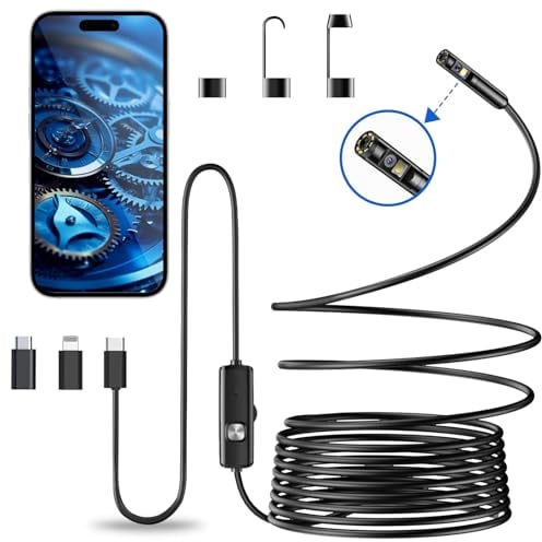 Vexloria Endoscopio per Smartphone, Doppia Lente 1920P HD Telecamera Endoscopica, IP68 Impermeabile Endoscopio con 8 LED Cavo Semirigido, non c'è bisogno di Wi-Fi Compatibile con iOS e Android(5 M)