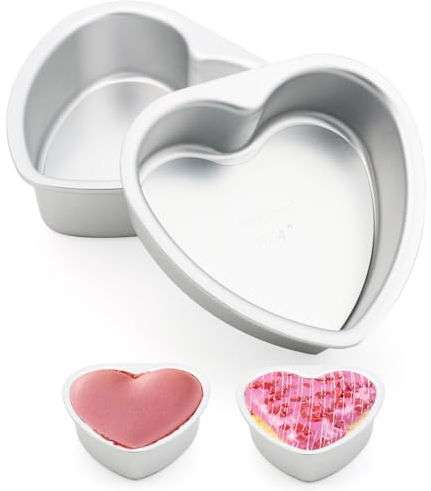 Bwetomk 2PCS Air Fryer Egg Moulds, Ramekins for Air Fryer, Nonstick Egg Rings Molds, 4 Muffin Cases Dishes for Air Fryer, Poached Egg Moulds, Heart Mold for Baking Breakfast, Sandwiches, Silver