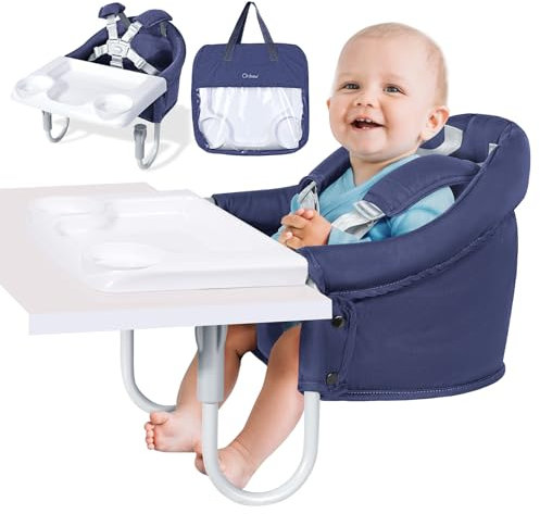Orzbow Hook-on Seat,Portable Clip on Baby Chair for Table with Removable Tray,5-Point Safety Harness and Shoulder Strap Padding Mats,High Load,Stable Clip on Baby Chair for Home and Restaurant (Blue)