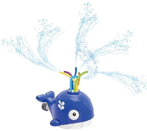 alldoro 60214 Wassersprinkler Wal - für Kinder ab 3 Jahren - mit wasserspritzenden Schläuchen - bunt - 14 x 12 x 20 cm, Blau