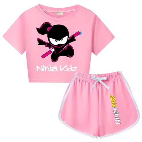 Forlcool Ninjas Kidz Merch Girls Tee Summer T-shirt+shorts Clothing Sets Unisex Kids 2Pcs Outfit (Pink,9-10 Years,9 Years,10 Years)