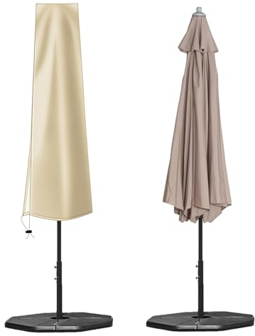 OKPOW Housse de parasol en tissu Oxford 420D imperméable avec fermeture éclair, pour parasol de jardin extérieur Ø 300 cm, beige, 170 cm × 27,5/33,5 cm
