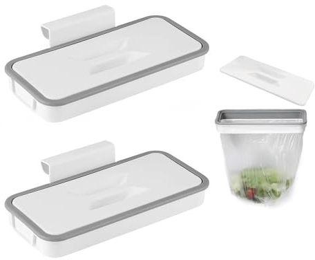 USHXVG 2 Foldable Garbage Bag Racks with Lids - Portable, Hanging & Kitchen Trash Cans - Camping & RV Accessories (White)