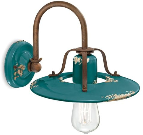 Licht-Erlebnisse Wandleuchte Petrol Shabby Antik Rostbraun 25 cm breit aus Keramik Metall für E27 Handarbeit Industrial Wandlampe Küche Flur Beleuchtung