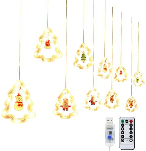 ZQEJEFD Cortina Luces Navidad, Cadena de Luces de Estrellas 100 LEDs con 8 Modos Intermitentes, Guirnaldas Luces Decorativas 3M, Cadena de Luces para Árbol de Navidad para Balcón, Ventana, Escaparate
