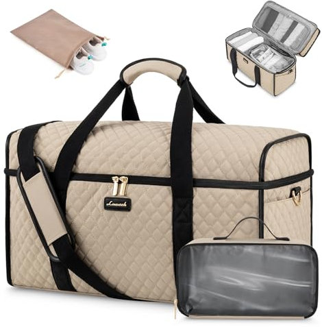 LOVEVOOK Reisetasche Weekender Damen, Große Öffnung Kliniktasche Geburt Wasserdicht Handgepäck Reise Tasche Travel Duffle Bag, Krankenhaustasche Sporttasche für Flugzeug Sport Gym, Beige