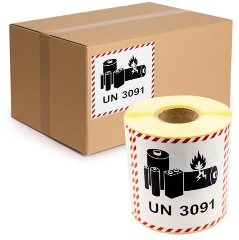 MD Labels 500 Transportaufkleber UN 3091 für Lithium-Metall-Batterien - 100 x 100 mm – Gefahrgutaufkleber- Lithium Metall Akkus Etiketten