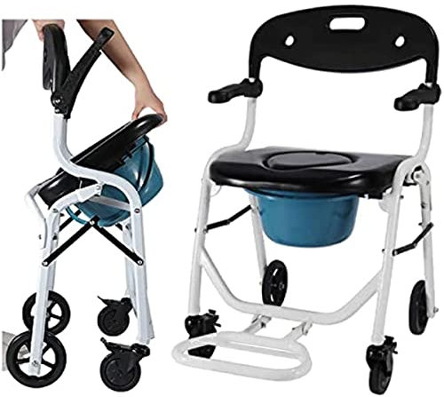 Sedia per WC, Sedia da Doccia,Altezza Regolabile, Schienale Ergonomico, Pieghevole, Sedia da Notte Antiscivolo, per Doccia con Braccioli E Secchio per WC, Una Sedia Doppio Scopo
