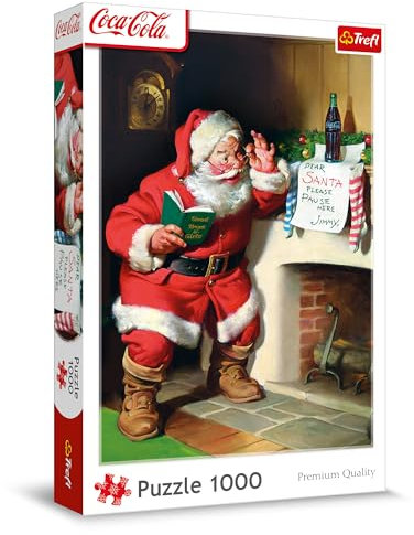 Trefl - Coca-Cola, Weihnachtsmann am Kamin - Puzzle 1000 Elemente - Weihnachtspuzzle, für Erwachsene und Kinder ab 14 Jahren