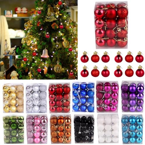 36 Stück Weihnachtskugeln Set Weihnachtsschmuck Ornamente, Bruchsichere Glitzer Bunt,3cm Mini Goldene Kunststoff Christ Baumkugeln Weihnachten draußen Weihnachtsdeko (A, One Size)