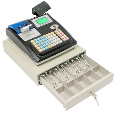 Elektronische Kasse, Registrierkasse Elektronische, POS Kasse mit LED Display, 48 Tasten Registrierkasse,5 Münzfächer und 4 Scheinfächer,Supermarkt Kiosk EinzelhandelKassensystem