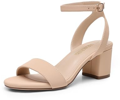 DREAM PAIRS Women's Sandals Open Toe Ankle Strap Low Block Chunky Heels Sandals Party Dress Pumps Shoes Carnival,Size 5.5,Nude-Nubuck,Carnival