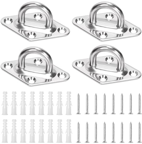 Keadic 20pcs M8 Augen Platte Marine Hardware Haken und Snap Haken mit Schrauben, Staple Ring Hook Loop Elliptical Duty Stapel Haken Schleife für Decke & Wandmontage Hängen (Diamant, Silber)