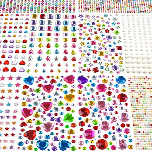 3000 PCS Gem Stickers - Self Adhesive Scrapbook Supplies | Rhinestones for Crafts Supplies,Small Earrings Face Nail Jewels for Kids - Face Gems Body Glitter Hair Jewelry for Women,Travel Essential