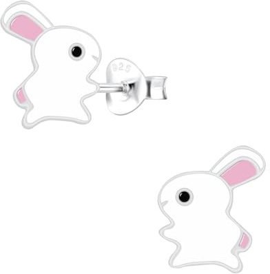 Monkimau Mädchen Ohrringe Rabbit | Ohrstecker aus 925 Sterling Silber | Kinderohrringe hypoallergen