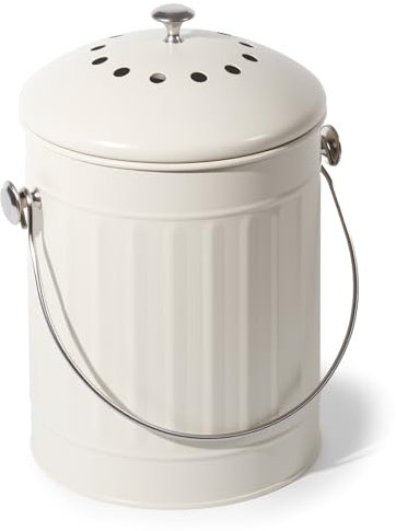GREELUE Biomülleimer Küche 5,5L mit Deckel & Sieb – Geruchsdicht, Spülmaschinenfest – Bioabfallbehälter für Biomüll (Mattbeige - 5,5 l)