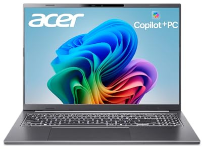 acer Aspire 16 AI Copilot+ PC | 40,6 cm WUXGA 120Hz 100% sRGB Display | Snapdragon X | NPU: 45 Tops - GPU: up to 1.7 TFLOP | 16GB LPDDR5X | 512GB PCIe Gen 4 SSD | Wi-Fi 7 | A16-11M-X0LW
