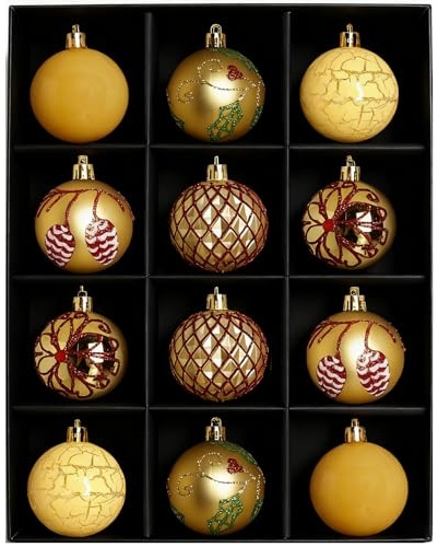 FEMONGY Set di 12 palline di Natale da 6 cm, Palline albero di natale, Adatto per decorazioni natalizie da interno ed esterno, Una varietà di specifiche opzionali, oro