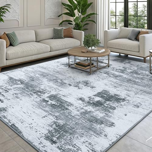 smiry Moderner Abstrakter Teppich Wohnzimmer, 140x200cm, Grau | Waschbar Anti-Rutsch Kunstwolle Kurzflor Teppich für Wohnzimmer, Schlafzimmer, Esszimmer