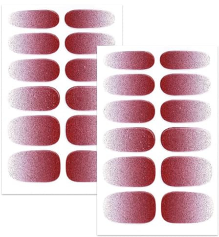 24 Autocollants pour Ongles - Ongles gel Autocollant UV - Gel Dégradé Bordeaux Pailleté Faux Ongles Autocollants - Accessoires de Décoration pour Ongles à Durcir aux UV