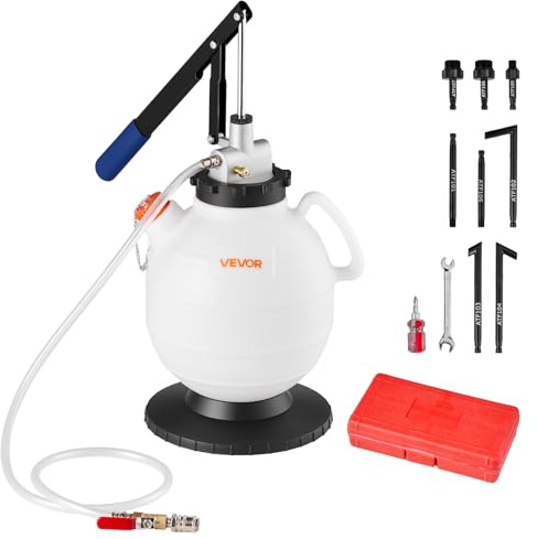 VEVOR Pompa per Fluido di Trasmissione, capacità 7,5 L, Pompa di Trasferimento Fluido con 8 Adattatori ATF e Attacco di Uscita da 120 cm, Erogatore per Estrattore di Olio per Auto, Tosaerba
