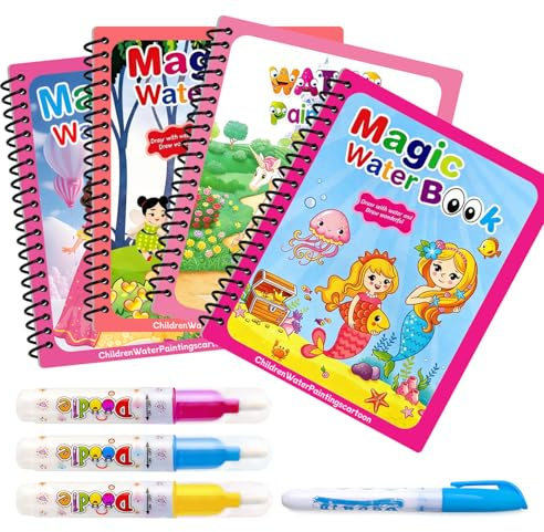 4 Stk Livre Peinture Magique à l'eau, 4 Pinceaux, Princesse,Cadeau Fête | Coloriage à l'eau,Couleurs Douces et Dégradées, Motifs Délicats de Princesses, 4 Thèmes: Princesse, Fée, Fleur, Papillon