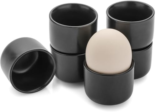 forkmannie Eierbecher Porzellan Klein Keramik Becher Set für Eier Frühstück (6 schwarz)