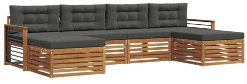 vidaXL Sofagarnituren 6 pcs Natur und Anthrazit Massivholz Akazie, Akazienholz Sofa, Moderne Gartenmöbel, haltbare Sitzgruppe, Bequeme Möbel für Terrasse und Garten