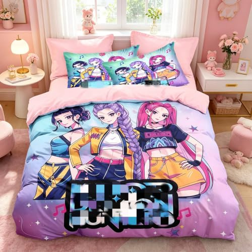 Hun-trix Kinder Bettwäsche 135x200cm mit 2 Kopfkissenbezüge 50x75cm | Kinder Bettwäsche Set 3D Anime Kinder Bettbezug mit Reißverschluss 100% Polyester Microfibre Kinderbettwäsche für Kinder
