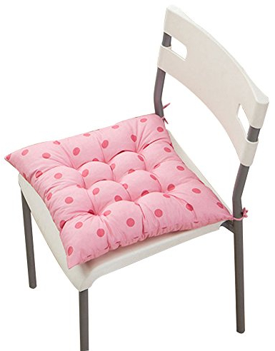 Stuhlkissen, einfarbig, gesteppt, weich, zum Festbinden, für zu Hause/Büro, Polyester, pink mit punkten, #2-Pink Polka Dot