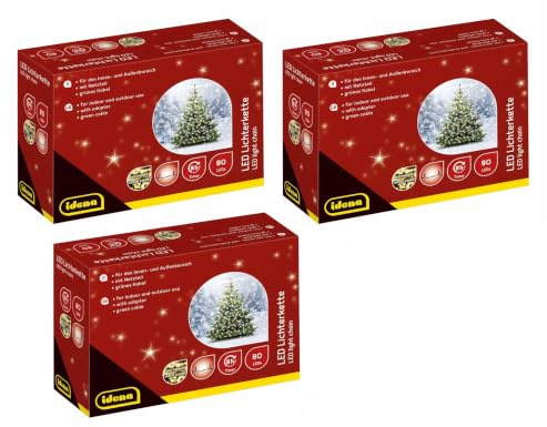 Idena LED Lichterkette für innen/außen, warm-weiß (80 LEDs, warm-weiß, 3)