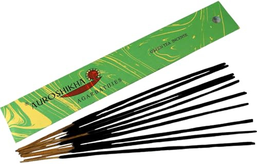 Auroshikha Räucherstäbchen - Indische Aromadüfte, Green Tea Incense | Handgefertigte Räucherstäbchen, 10 g Packung, traditionelle Herstellung, sozial verantwortlich, aus dem Sri Aurobindo Ashram.