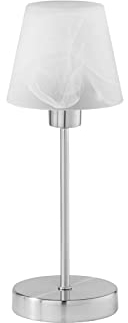 meineWunschleuchte Tischleuchte Silber mit Glasschirm Weiß gewischt – per Touch dimmbar, Höhe 32cm