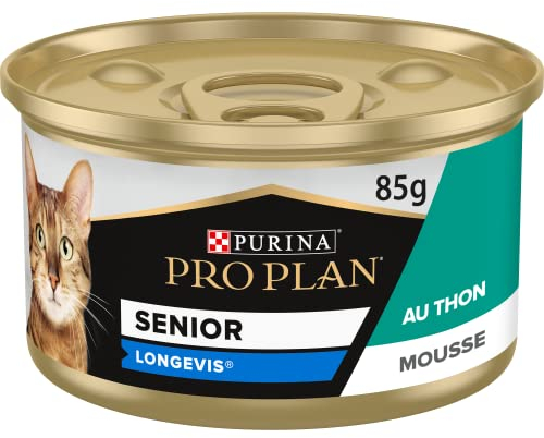 Purina Pro Plan Comida Húmeda para Gato Senior, Mayor, Longevis 7+ Mousse con atún, 24 latas de 85 g