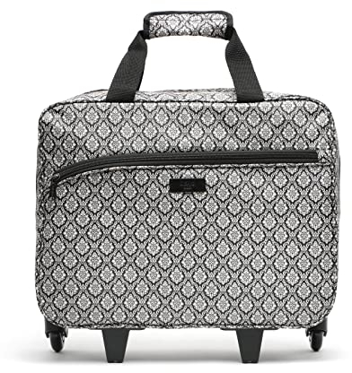 MISAKO Mina Rollkoffer mit Aufdruck - Tragbarer Laptop-Trolley mit Rollen - Reisekoffer mit Laptop- und Dokumentenfach Mina Schwarz 39 X 44 X 15 cm