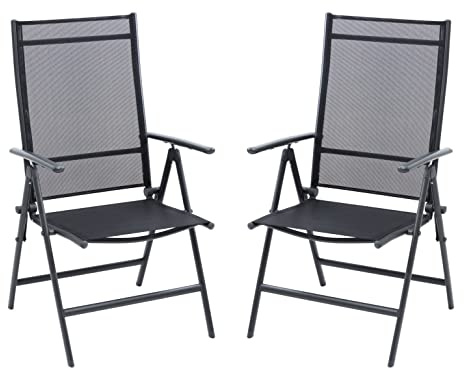 Ribelli 2er Set Gartenstuhl Alu Klappstuhl 7-Fach verstellbar Campingstuhl mit Hochlehner Armlehnen, Wetterfest Klappsessel für Garten Outdoor Terrasse (Anthrazit)