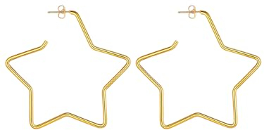 FOCALOOK Stern Ohrringe Vergoldet Hängend Creolen Edelstahl Damen Hoop Earrings Außendurchmesser 60mm Stern Ohrringe Y2K Accessoire Star Modeschmuck für Geburtstag