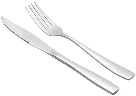 Annkky Set of 12 Steak Knives and Forks, Stainless Steel Cutlery Fork and Knife