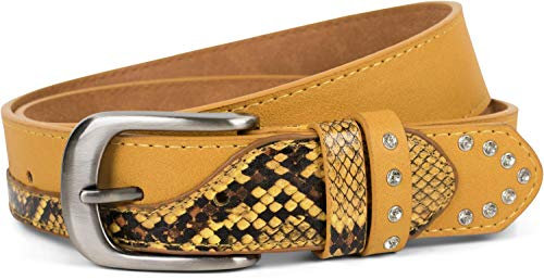 styleBREAKER Damen Gürtel mit Strass und Details in Schlangen Optik, kürzbar 03010102, Größe:90cm, Farbe:Curry