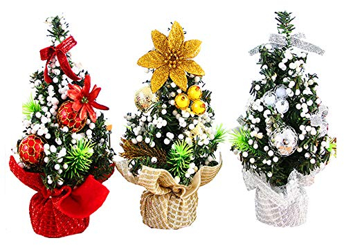 byou Mini Weihnachtsbaum,Künstlicher Weihnachtsbaum 3 stücke Gold Silber Rot Desk Christmas Tree für Tabelle und Schreibtisch Tops Weihnachten Zuhause Party Dekoration