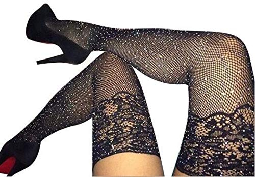 Nonebranded Sexy Kristall Netzstrümpfe Strumpfhosen Strass Strumpfhosen Sexy Dessous Schwarze Spitze Oberschenkel Hohe Strümpfe Für Frauen, Farbe, Einheitsgröße