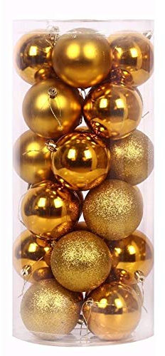 Christbaumkugeln Weihnachtskugeln Weihnachtsball Ornamente Bruchsichere Weihnachtsdekorationen Baumkugeln für Feiertagshochzeitsdekoration Weihnachtsbaum Deko Christbaumschmuck,24 Stück 60mm,Gelb